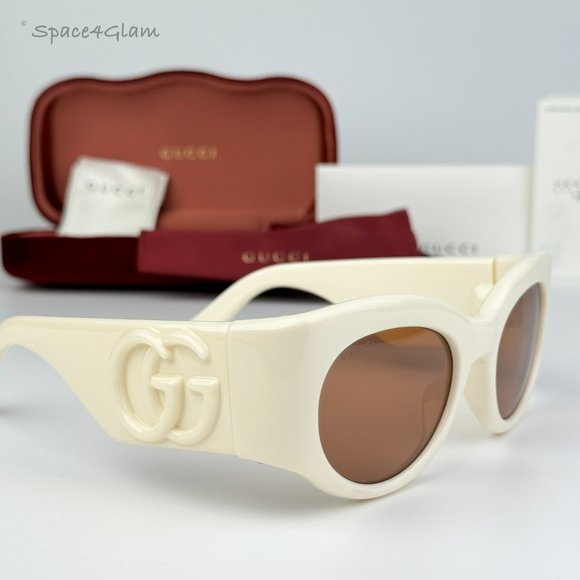 BRAND NEW Gucci GG1544S 004 Ivory Brown Unisex Oval Sunglasses GG 1544S - Picture 6 of 8